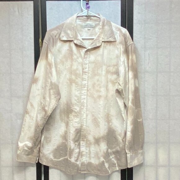 Eighty Eight Long Sleeve Collared Button Up Watercolor Stripe Shirt White Tan XL - Picture 1 of 11